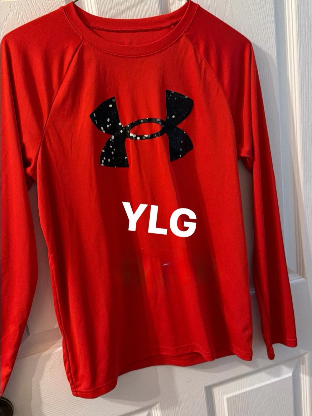 Under Armour Red Long Sleeve Athletic Tee with Black Speckled Logo